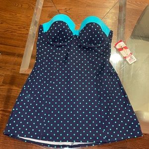 Spanx Blue White Polka Dot Tankini Top 10 NWT